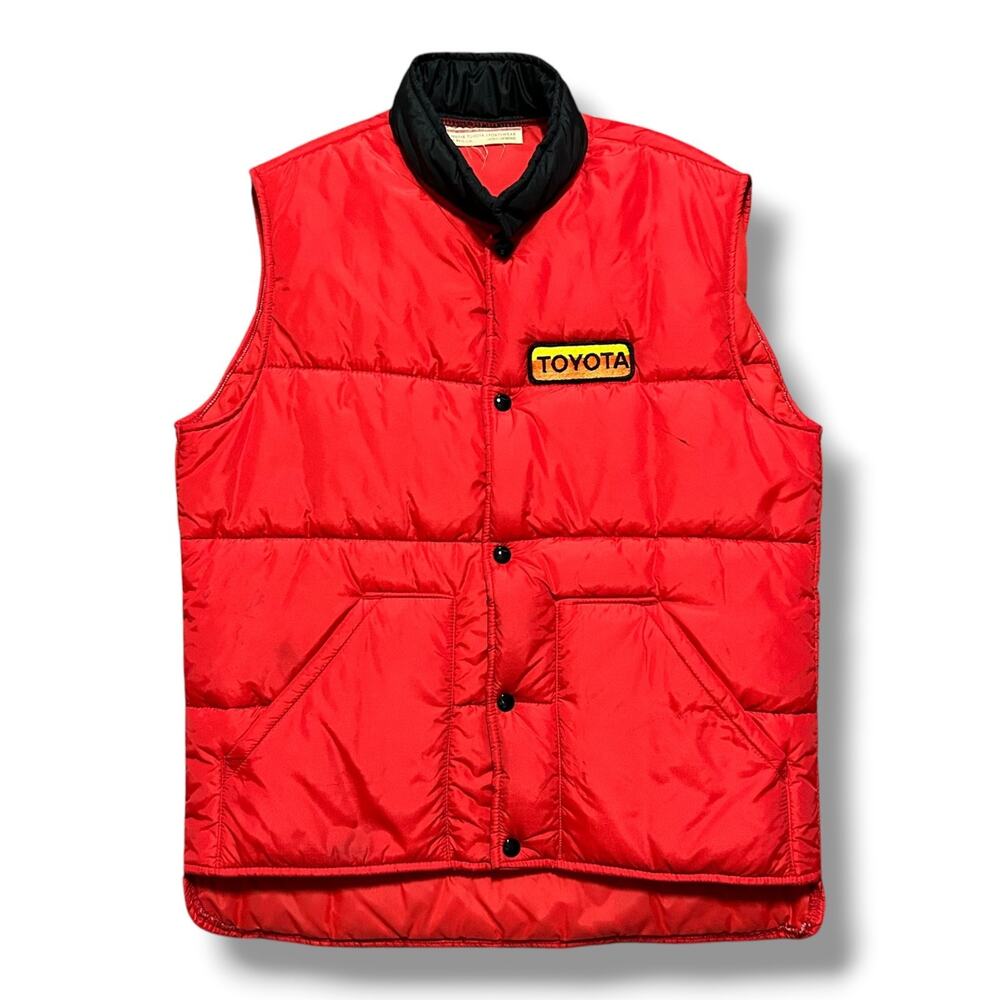 Vintage 70s Toyota Puffer Vest Racing Jacket Rally Puff Red Mens Large